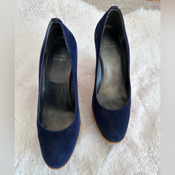 Rare Stuart Weitzman Corkswoon Navy Suede Platform Wedges US 8.5 $445 Retail - Picture 4 of 16